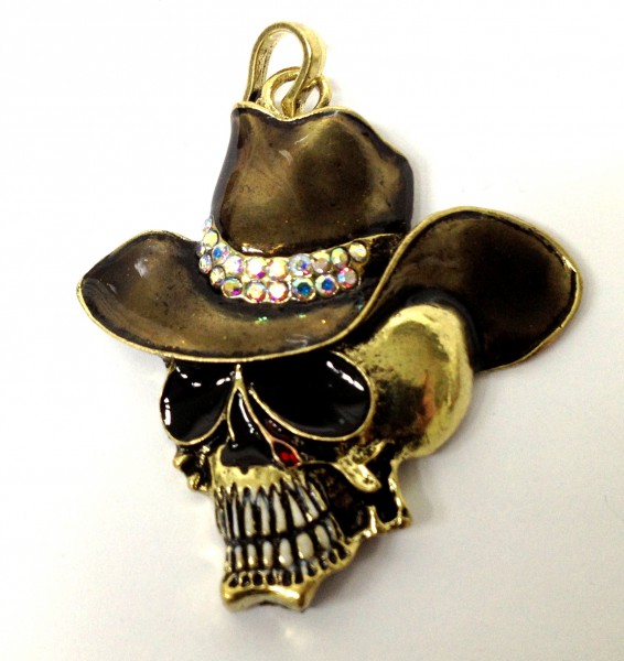 Skull pendant with crystal stones, color: Gold bronze – crystal:AB