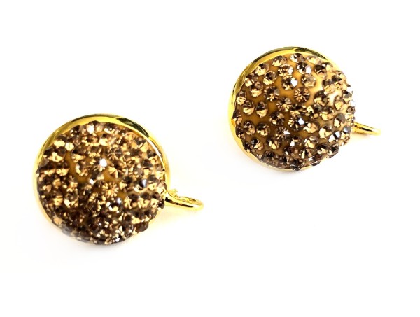 Stainless Steel Stud Earrings with Eyelet and Crystal Stones - 14mm - gold coloured
