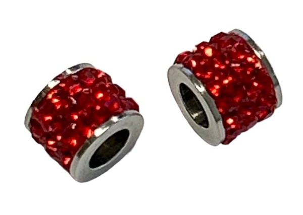 Tube 5x6mm - stainless steel - studded with crystals - 1 piece Color: rubin
