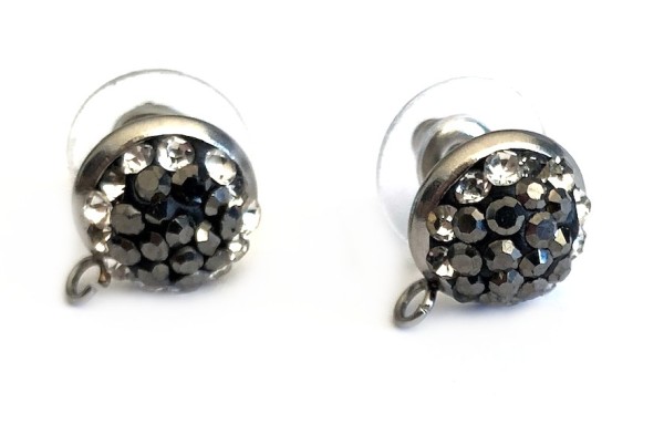Stainless Steel Stud Earrings with Eyelet and Crystal Stones - 10mm