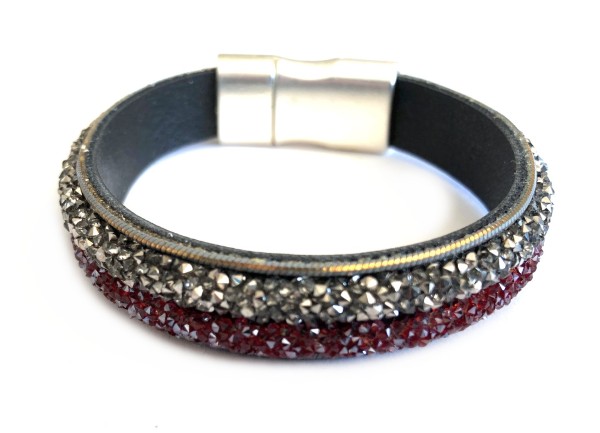 Rhinestone bracelet - red-silver - silver matt magnetic clasp