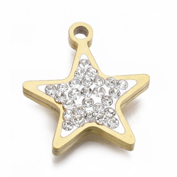 Star - Stainless steel pendant gold colored with crystal - 1.5 cm - 1 piece