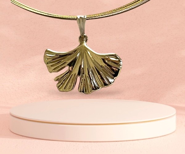Gingko leaf pendant made of stainless steel - 30x24mm - gold colored