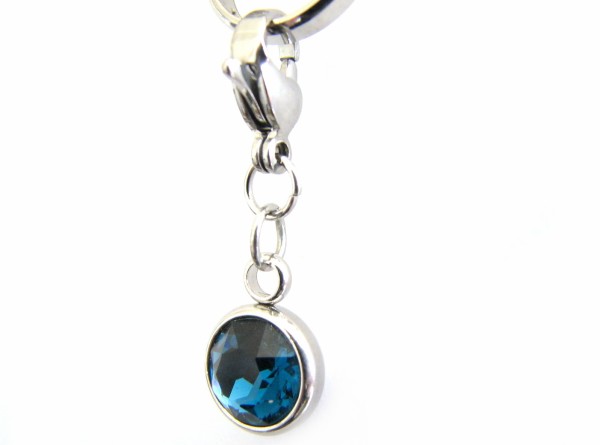 Charms - Pendant with lobster clasp - STAINLESS STEEL - Crystal blue