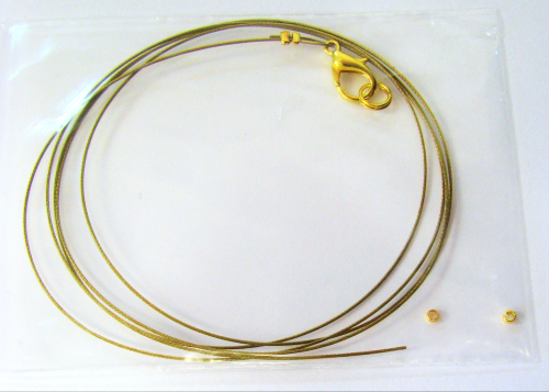 Steel rope -prefabricated, open on one side – for threading, lobster claw clasp color gold