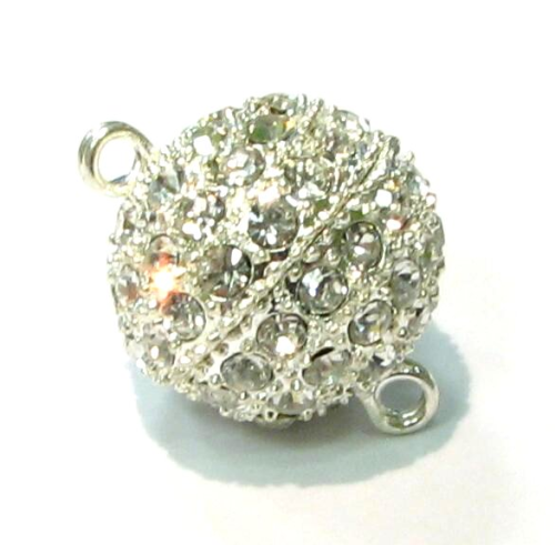 Rhinestone magnet closure 10 mm, colour: Silver plated