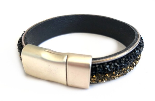 Strasssplitter Armband - gold-schwarz - Magnetverschluss silber matt