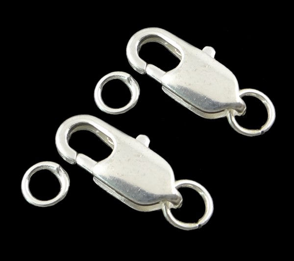 lobster claw clasp flat – 12 mm with 2 eyelets – color: Silver – 1 pcs.