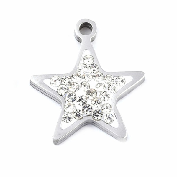 Star - Stainless steel pendant with crystal - 1.5 cm - 1 piece