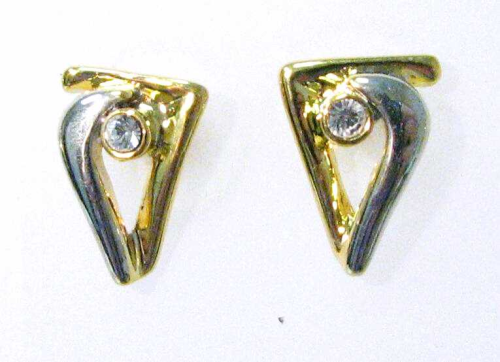 Ohrstecker bicolor, filigran, gold/silber mit Kristall