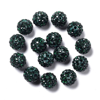 Shamballa Bead 10mm - emerald - with rhinestones PP13 - 1 piece