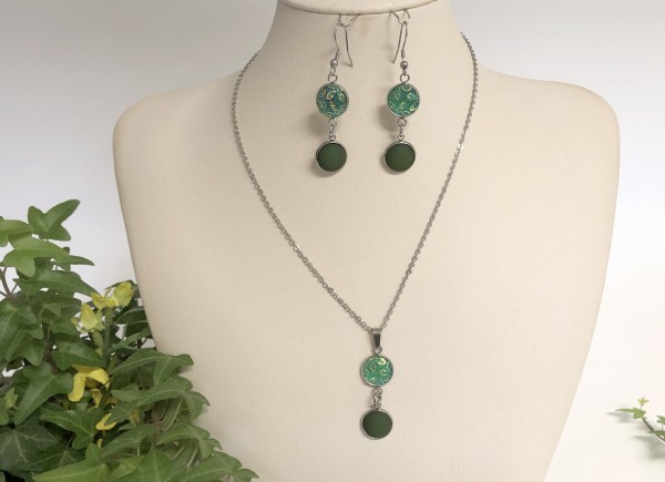 Sunny stainless steel jewelry set - necklace + earrings - color: green