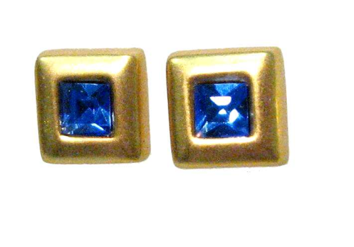 Earrings “Square” gilded with crystal blue