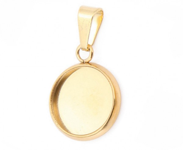 Pendant – frame – stainless steel gold colored — Capacity for 12 mm Cabochons and Others
