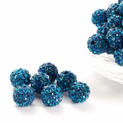 Shamballa Bead 10mm - blue zircon - with rhinestones PP13 - 1 piece