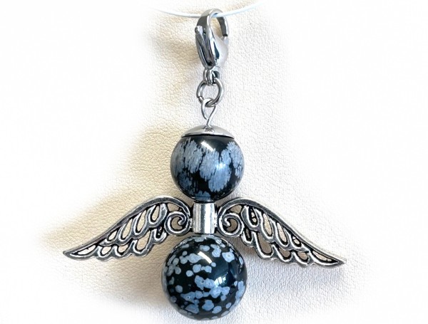 Angel with stainless steel carabiner - guardian angel - 6cm - obsidian