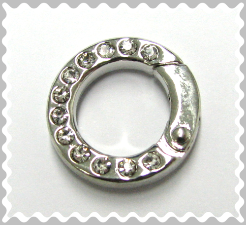 Clip-Ring rund 20mm platin farbig - beidseitig besetzt mit Kristallsteinen