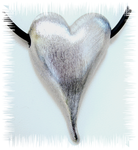 Creative pendant heart rhodium plated, 6 cm tall