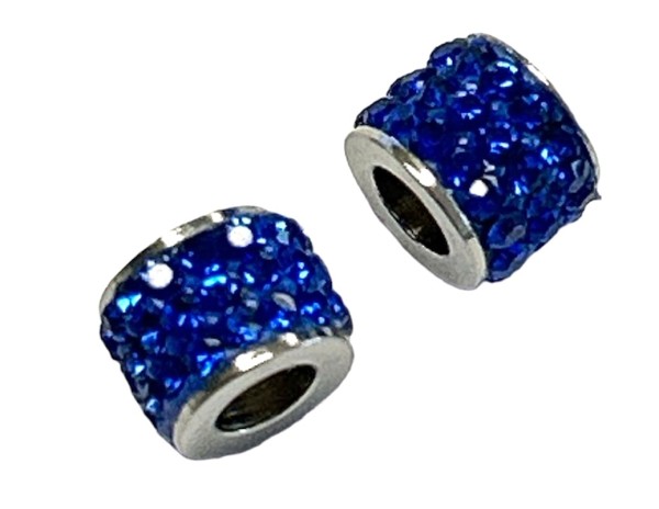 Tube 5x6mm - stainless steel - studded with crystals - 1 piece Color: saphire