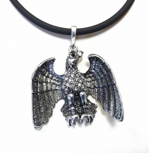 Eagle – pendant with sparkling crystal stones, color: Silver blackened