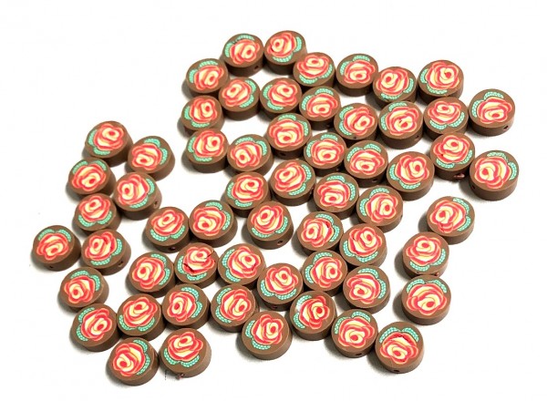 Fimo Coins with rose motif - 56 pieces