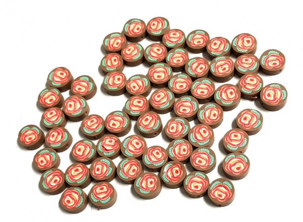 Fimo Coins with rose motif - 56 pieces
