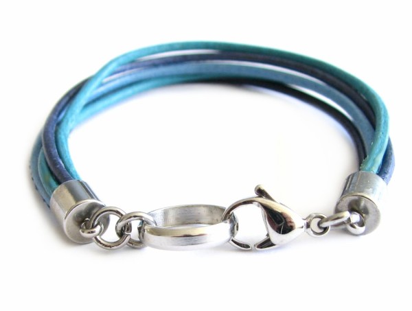 Lederarmband mit Edelstahlverschluss - in verschiedenen Längen - aqua