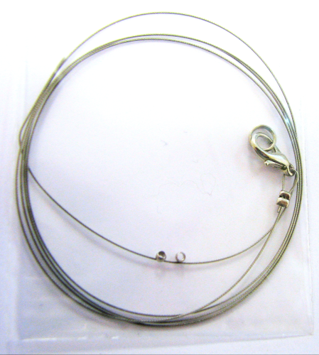 Steel rope -prefabricated one side open- for threading, lobster claw clasp color platinum