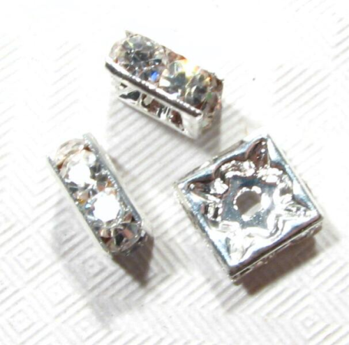 Rhinestone square 10x10 mm – silver coloured – Crystal: Clear