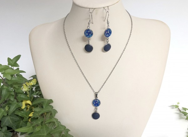 Sunny Schmuckset aus Edelstahl - Kette + Ohrringe - Farbe: blau