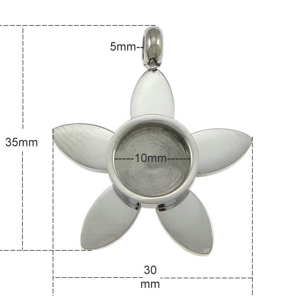 Pendant flower 30x35 mm – for 10 mm Cabochons – stainless steel