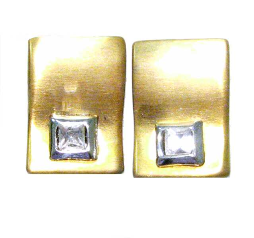 Earrings rectangular, bicolor with crystal