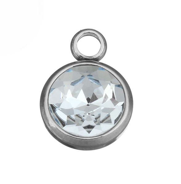 Stainless steel pendant with large crystal – light blue – 1 pcs.