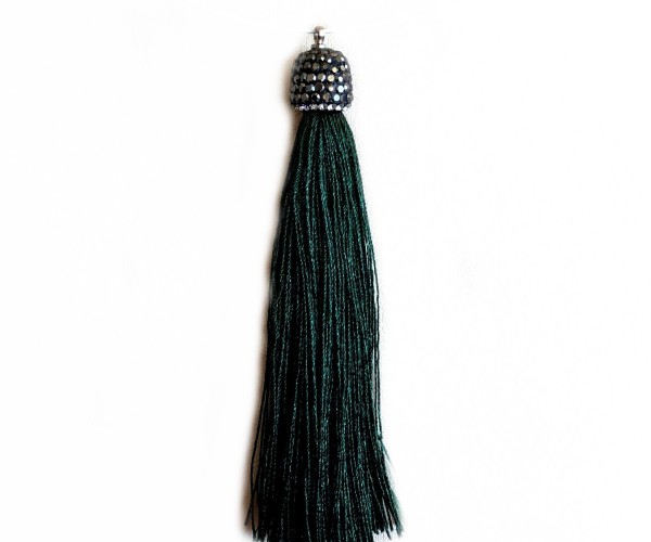 Tassel 90mm - green - pendant with crystal stones