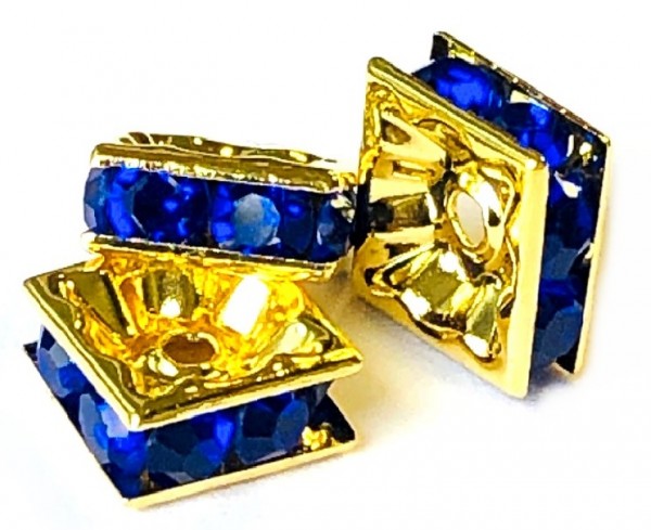 Rhinestone square 8x8 mm – gold colored – crystal: Sapphire – 1 pcs.