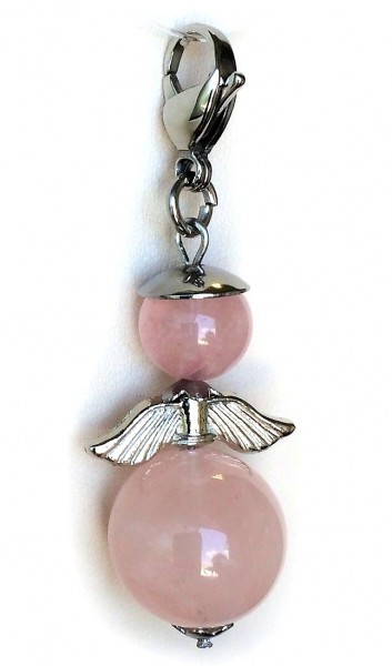 Angel with lobster claw clasp – guardian angel – rose quartz stainless steel