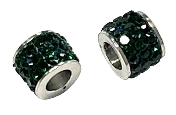 Tube 5x6mm - stainless steel - studded with crystals - 1 piece Color: emerald