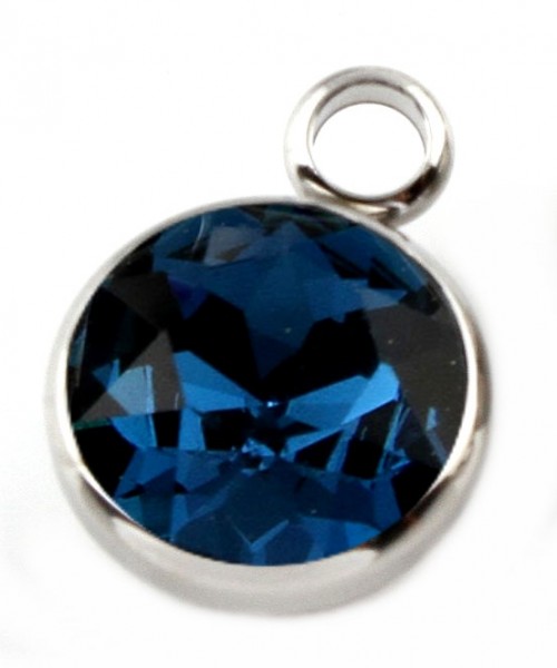Stainless steel pendant with large crystal – blue – 1 pcs.