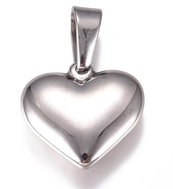 Heart pendant in shiny stainless steel- 20mm solid