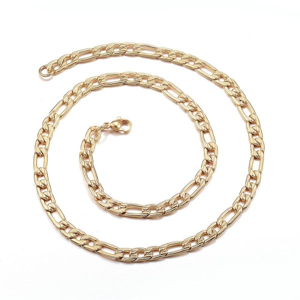 Stainless steel chain 18 carat gold-plated - Figaro - flat curb chain 6mm - 50cm