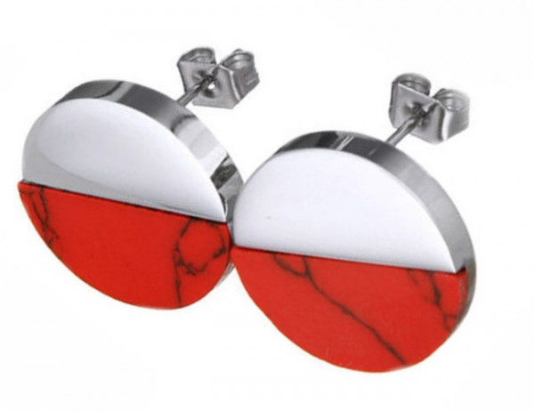 Stainless steel earrings earrings 16 mm – red/grey