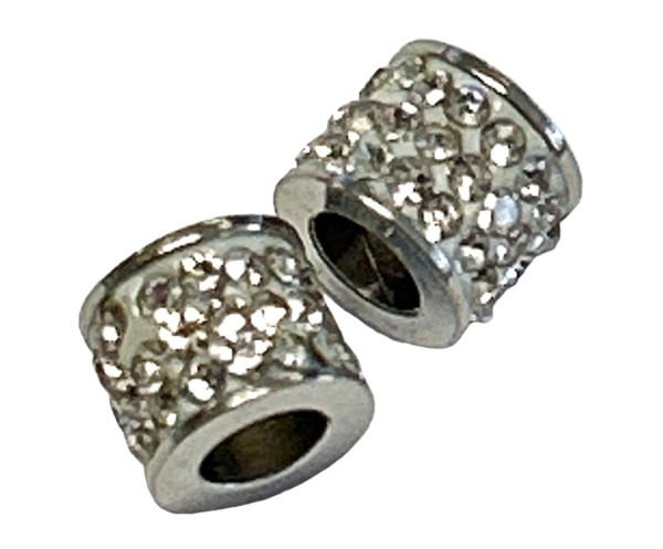Tube 5x6mm - stainless steel - studded with crystals - 1 piece Color: crystal clear