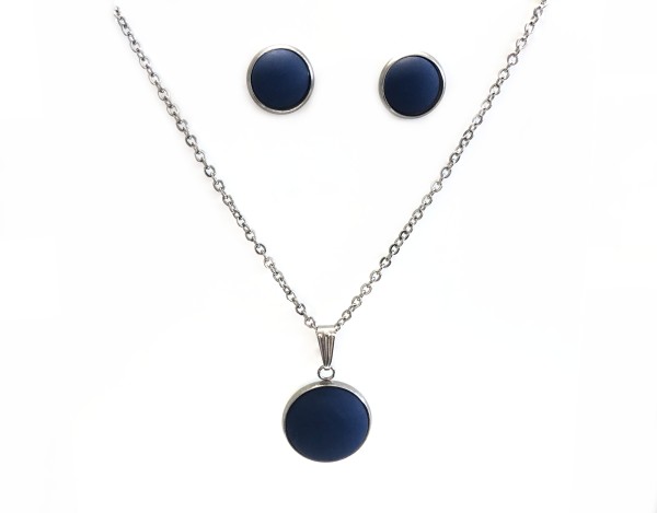 Stainless steel jewelry set - necklace 45cm + earrings - Polaris dark blue matte