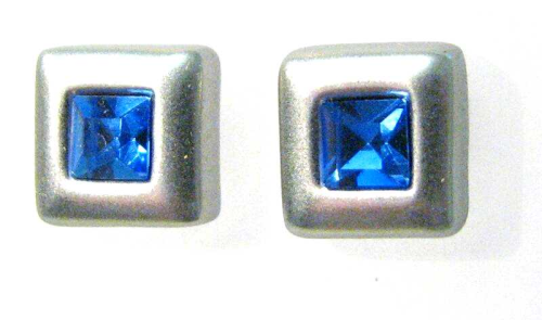 Ohrstecker Viereck mit Kristall blau