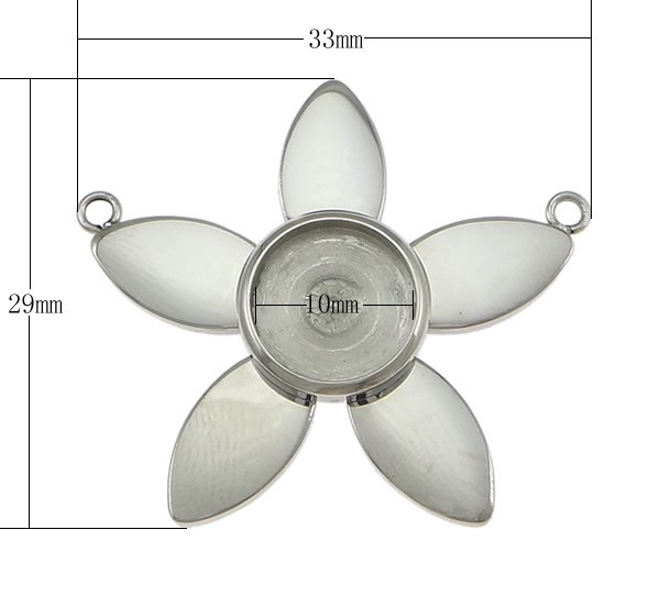Pendant flower 33x29 mm – for 10 mm Cabochons – stainless steel