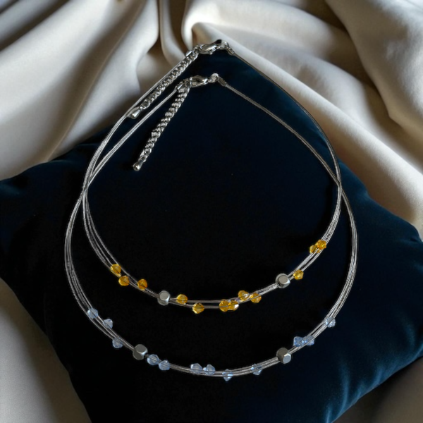 Steel wire collier – light saphire – Adjustable length 41-46 cm