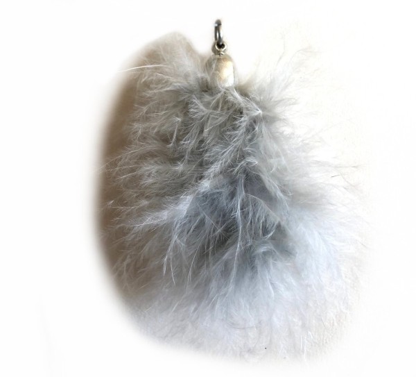 Feather tassel - 60mm - light grey - pendant with eyelet
