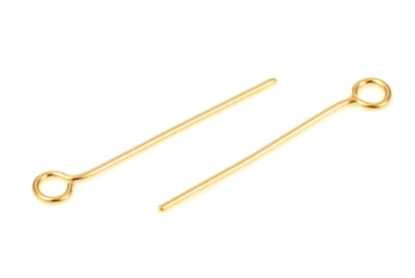 Eyepins 50x0,6mm - stainless steel gold colored - eyelet inner dimension 2mm - 10 pieces