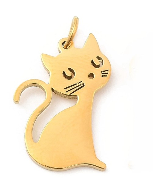 Cat - Pendant made of stainless steel gold color - 2cm - 1 piece