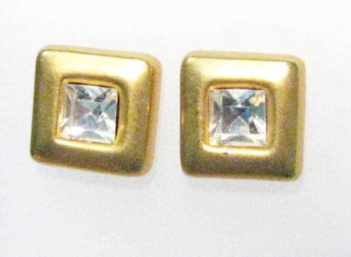 Earrings “Square” gilded with crystal clear